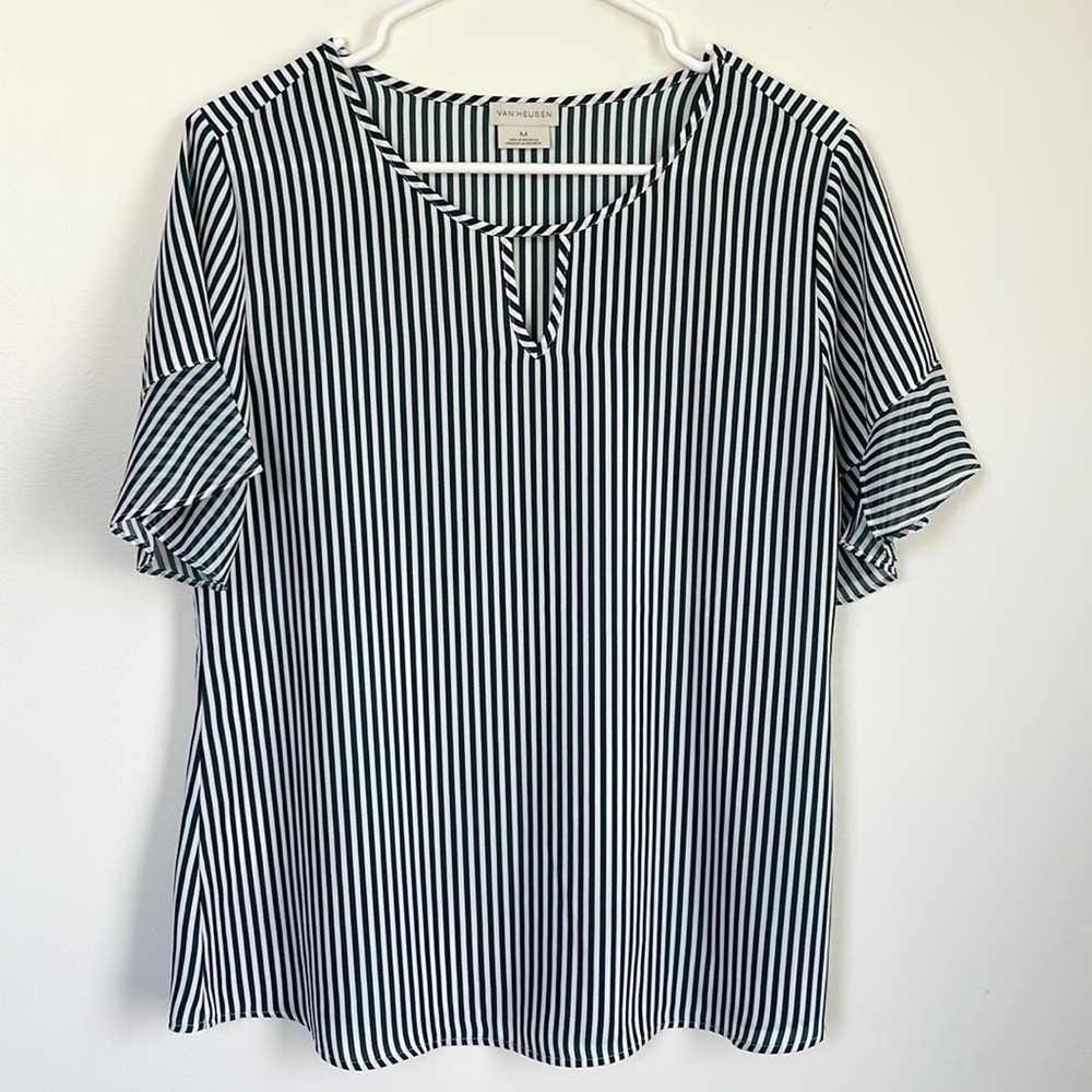 Van Heusen white and green striped blouse